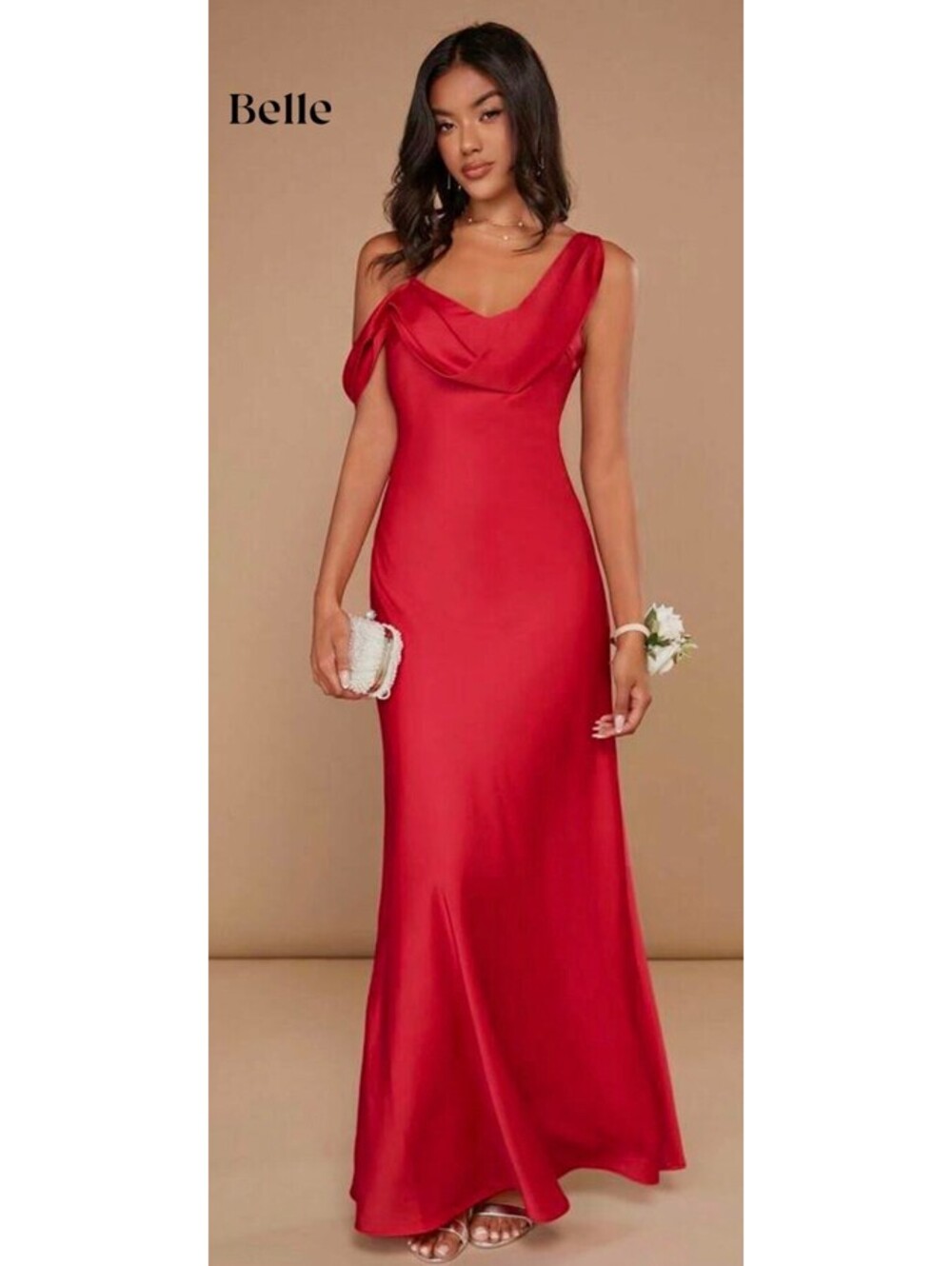 SHEIN Belle red satin cowl-neck maxi dress NWT size 6 M - Picture 11 of 11